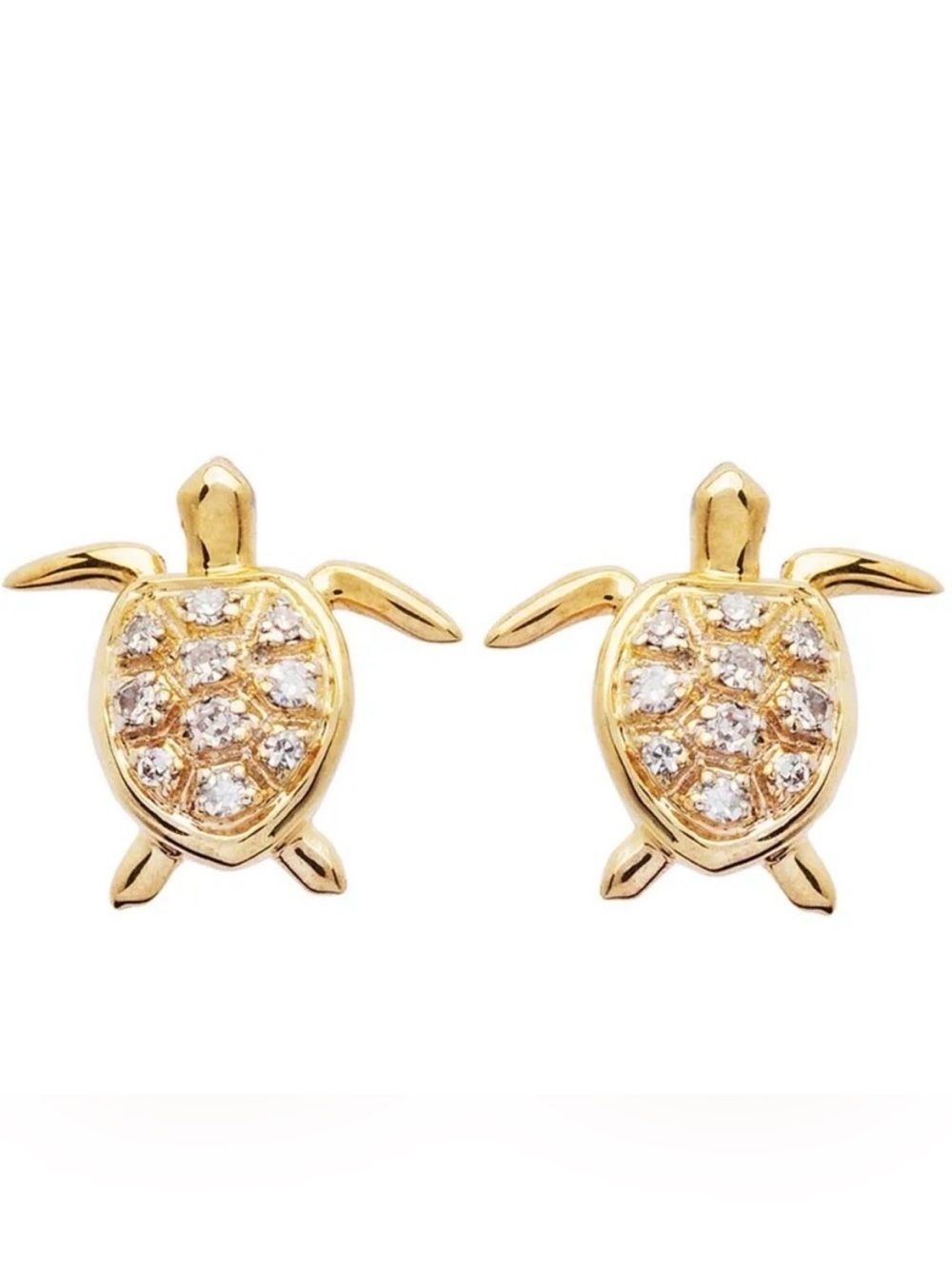 18K Yellow Gold Plated Small Sea Turtle Carved Stud Earrings